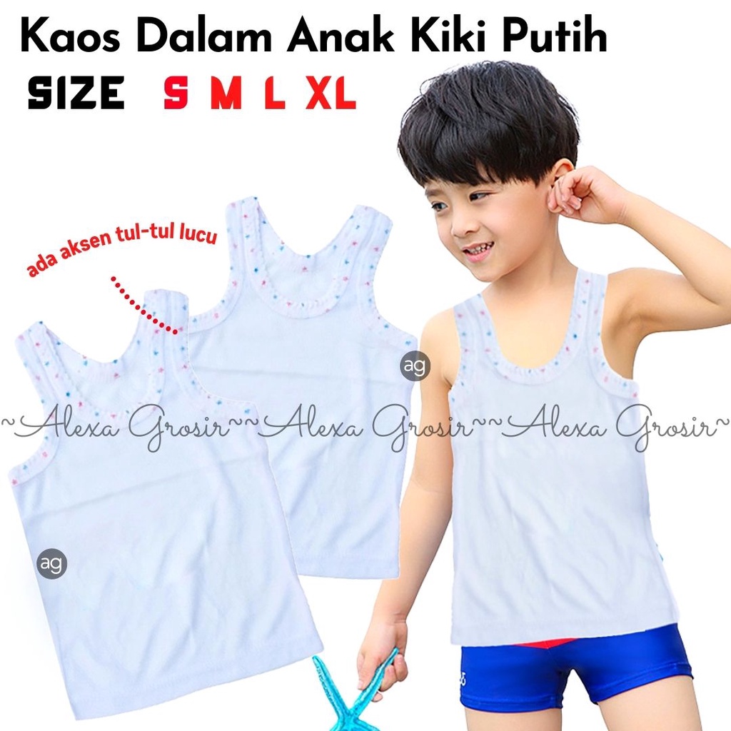 Kaos singlet putih tul tul size S M L XL usia 2 - 4 Tahun untuk bayi dan anak MURAH kiki