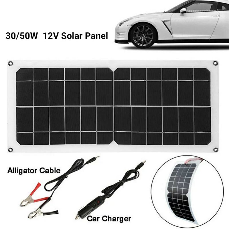 Solar Panel Surya Charger Aki 12V Portabel With USB Port Charger Outdoor
