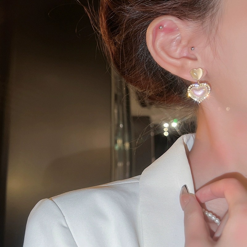 Anting Tusuk Gantung Desain Hati Hias Kristalmutiara Gaya Elegansimple Untuk Wanita
