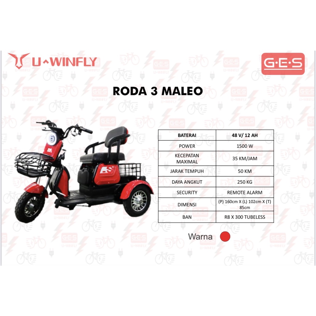 Uwinfly Motor Listrik Roda 3 Type Maleo READY STOCK