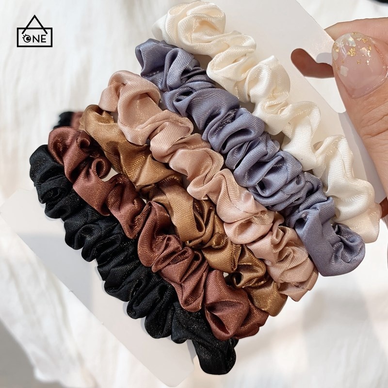 1 Set 6pcs/Ikat Rambut COD Ponytail Scrunchie Kain Satin Sutra Elastis Tali Rambut  Wanita A one