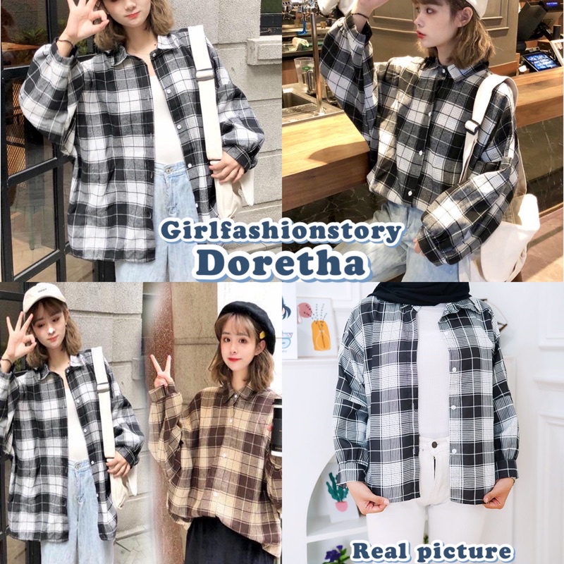 BEFAST - ZFS OOTD Wanita Kemeja HALIZA / DORETHA OVERSIZE SHIRT / Atasan Kemeja Wanita / Kemeja Casual / kemeja Kekinian / Kemeja OOTD Wanita Remaja Terbaru / Kemeja Lengan Panjang / Kemeja Motif Kotak-Kotak