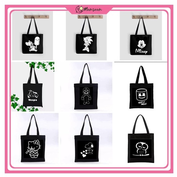 Monsoon - (F) Totebag Tote (PAKAI PEREKAT) Tote bag Cartoon kpop murah wanita custom motif