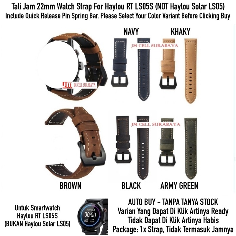 Tali Jam 22mm Watch Strap Haylou RT LS05S (BUKAN LS05)- Crazy Horse Leather Kulit