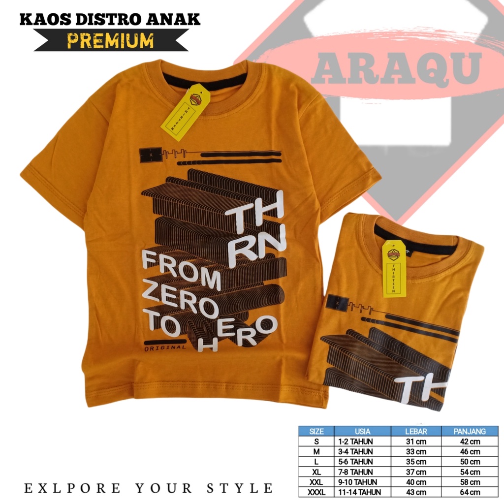 BAJU ANAK LAKI LAKI//KAOS DISTRO ANAK THIRTEEN CODE 271 MUSTARD 1-14 TAHUN COD