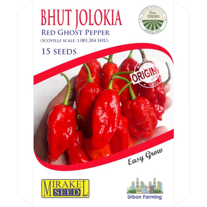 

15 Seeds Benih Cabe Red Bhut Jolokia Ghost Pepper Super Pedas Mirakel Seed