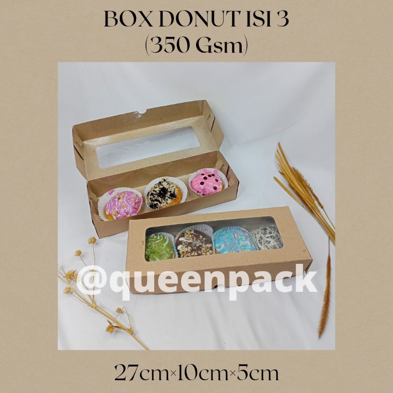 

BOX DONUT ISI 3 WINDOW | DUS DONAT KRAFT WINDOW 350 GSM | KARDUS DONAT KRAFT WINDOW LAMINASI | BUNGKUS DONAT