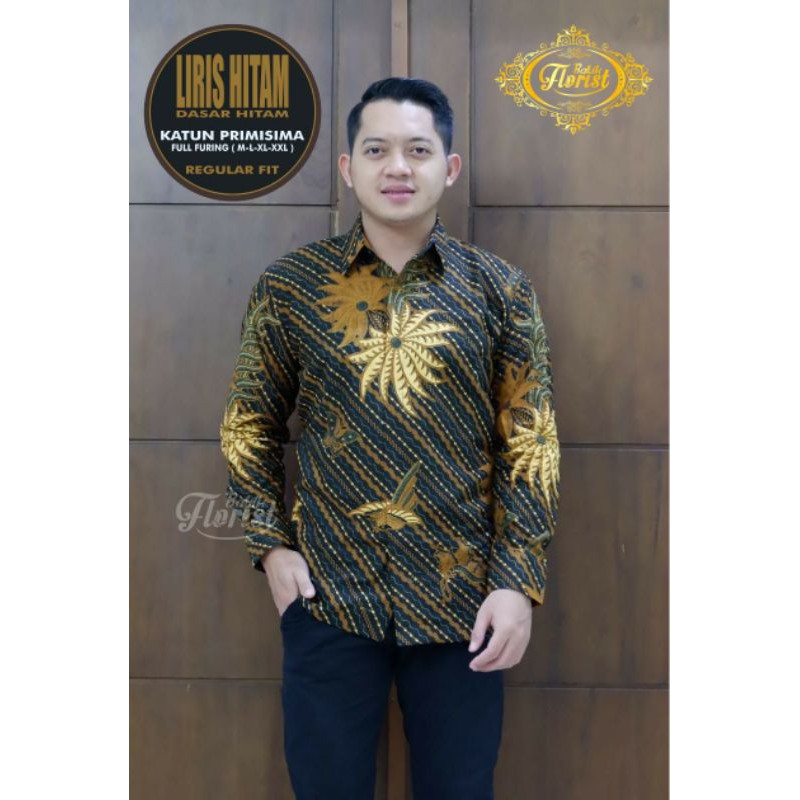 TERBARU! Kemeja Batik Lengan Panjang Eksklusif LIRIS HITAM Batik Lengan Panjang Pria Batik Berfuring