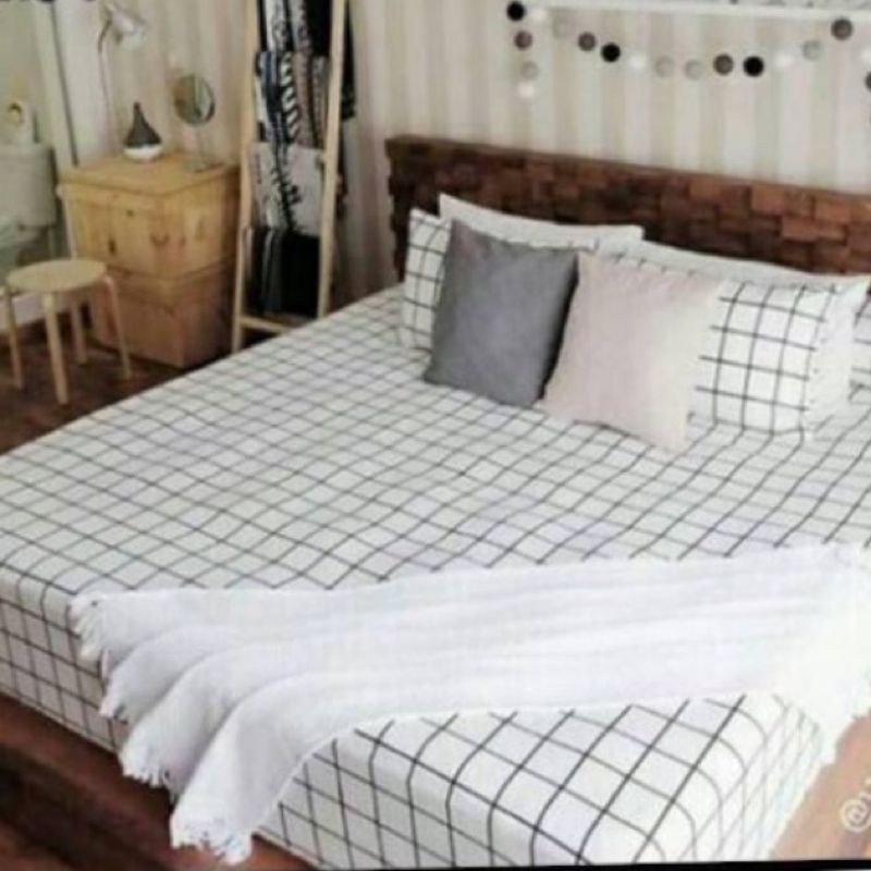 Bedcover Set Black Square Sprei Estetik Kotak Hitam Aesthetic
