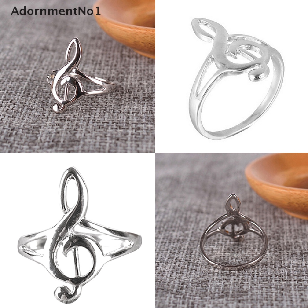 (AdornmentNo1) Cincin Bentuk Not Musik Warna Silver Untuk Wanita