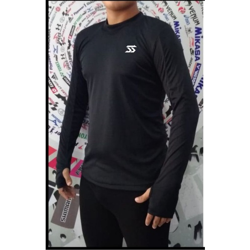 Manset panjang hitam lubang jempol baselayer black thumb hole long sleeve mens sport wear kaos dalaman sepak bola voli futsal baju renang pria slim fit wear baju manset muslimah olahraga hitam polos-Long sleeve SS