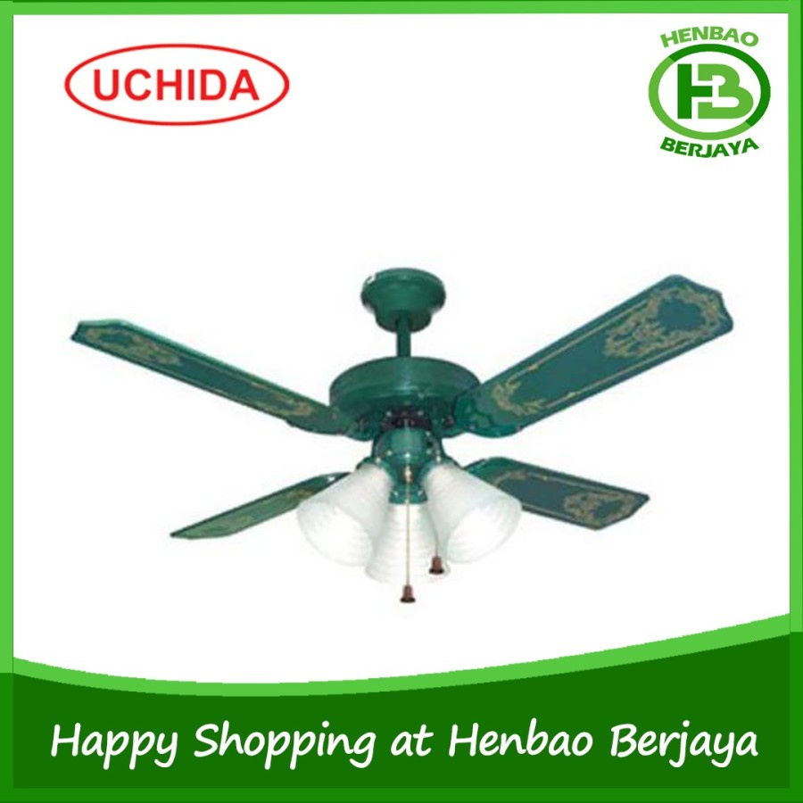 Uchida Ceiling Fan 42in Hijau 3 Lampu CF125EGR Kipas Angin Plafon Kayu