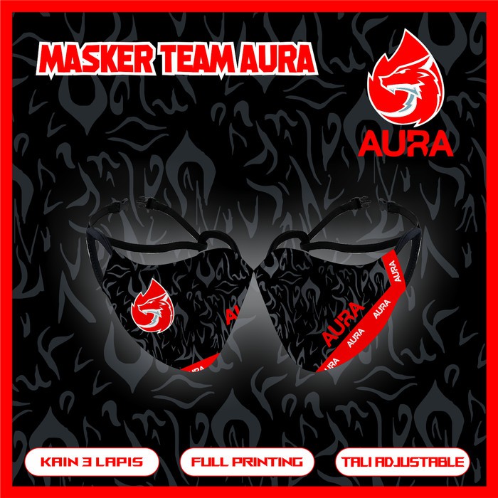 Masker Kain Gaming Fullprint,  Masker Kain 3Ply, RRQ, EVOS, AURA, ALTER EGO, MASKER 3D MASK