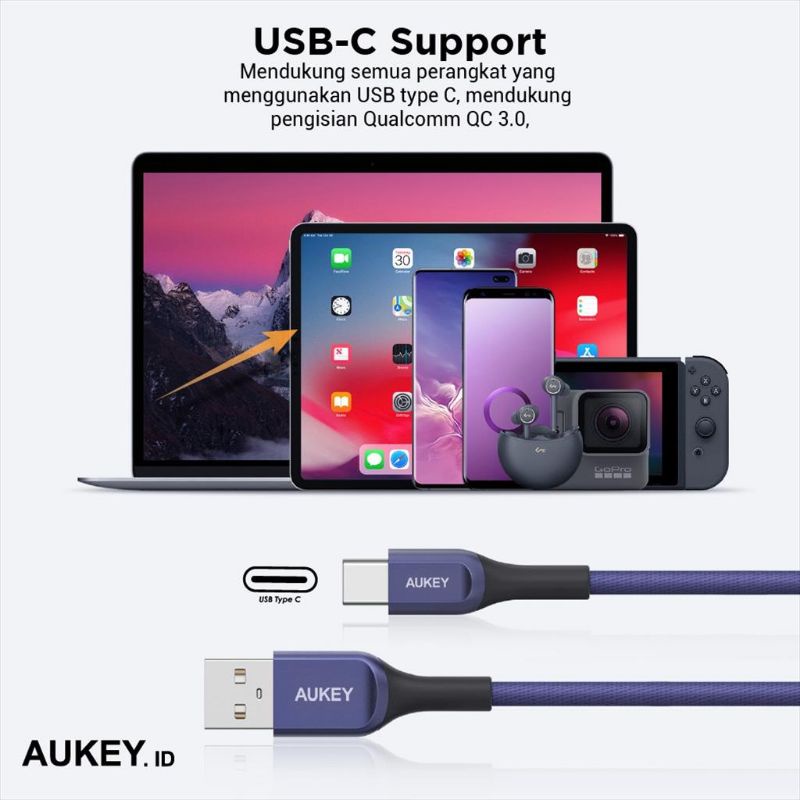 Aukey Kabel Charger Type C Aukey CB-AKC1 &amp; CB-AKC2 QC 2.0