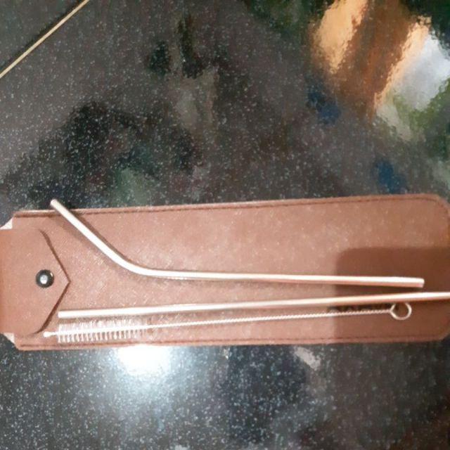 Paket Sedotan Minuman Stainless Sikat Pouch Jumbo Nama