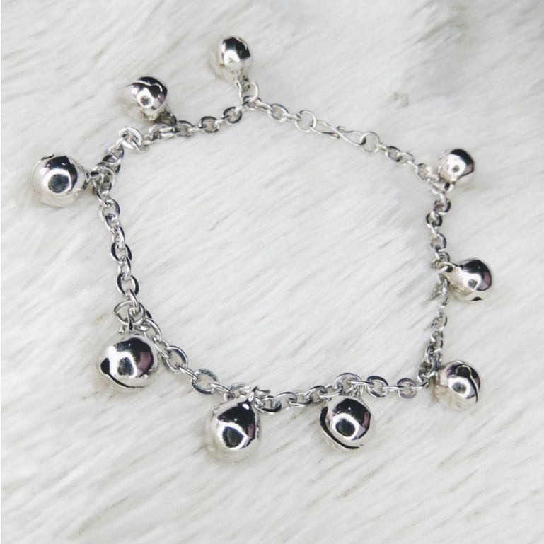 Gelang Tangan Perhiasan Wanita Motif Bel Silver Monel Besi Putih Dewasa Anti Karat Tidak Luntur