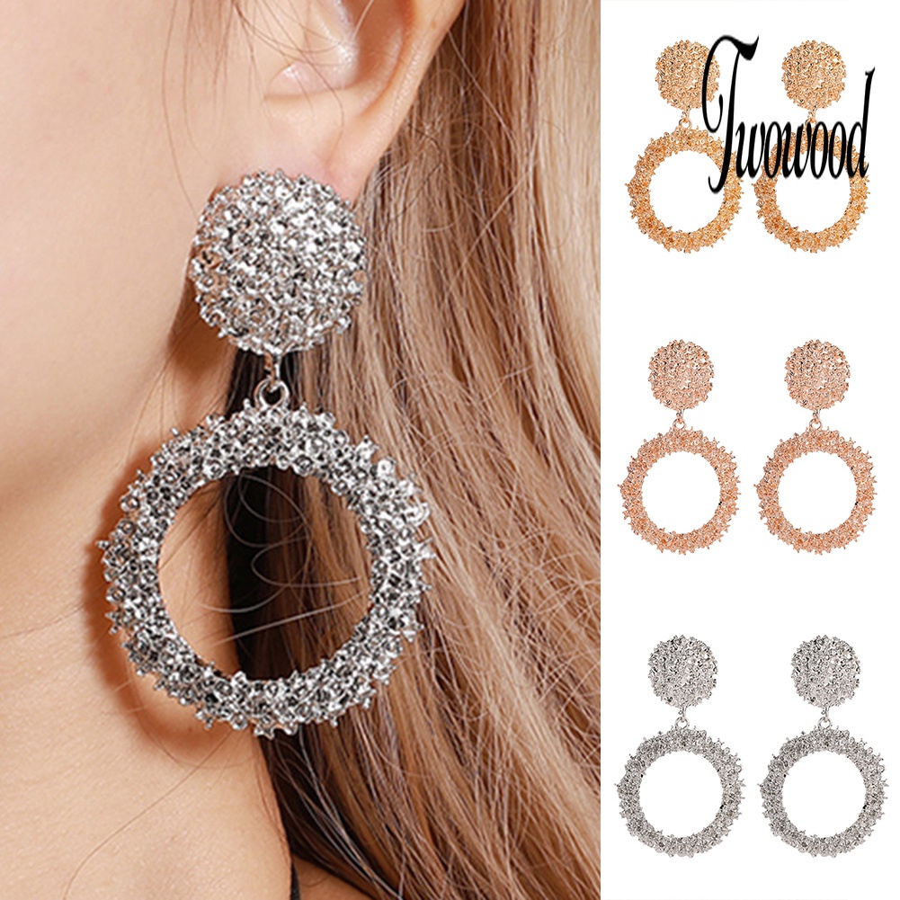 Anting Stud Bentuk Lingkaran Geometris Model Hollow Untuk Wanita