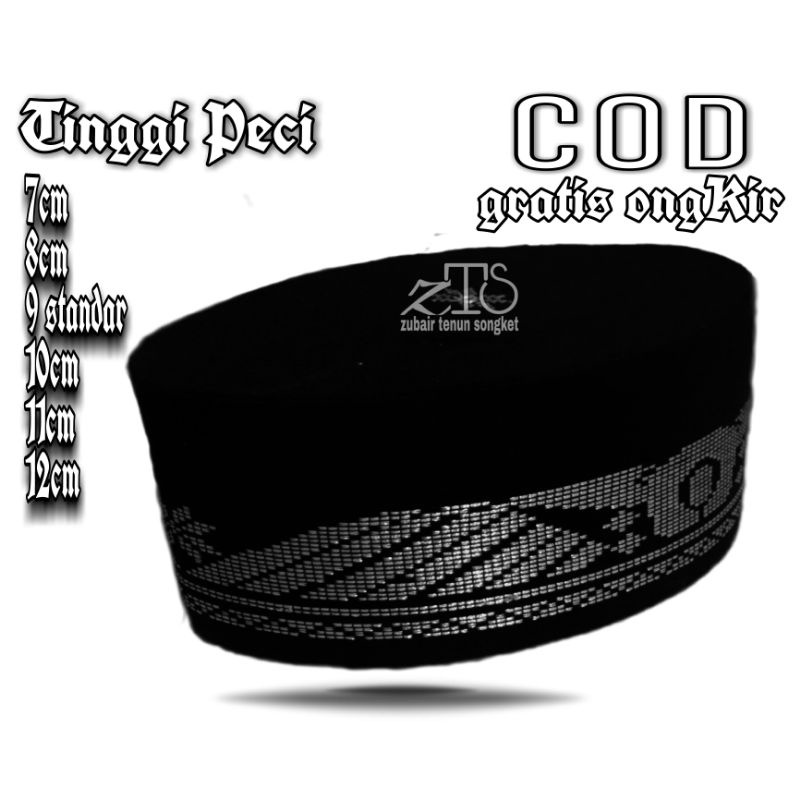 Peci songket warna hitam silver  motif gunung dewasa dan anak²