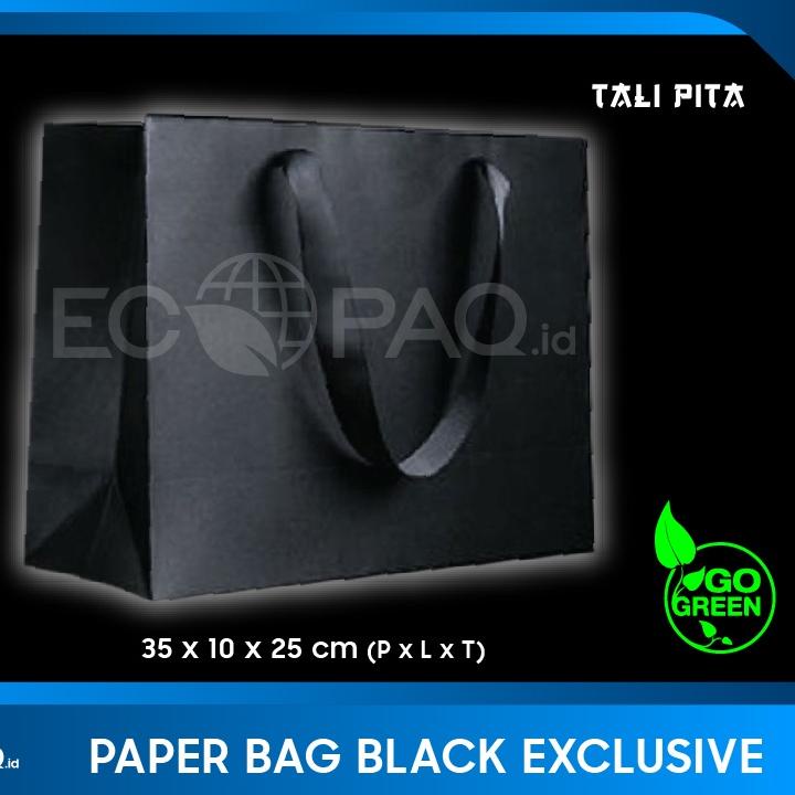 

♪ Paper Bag - Paperbag Polos HITAM - Tali Pita - 35x10x25 cm (12 pcs) ♧