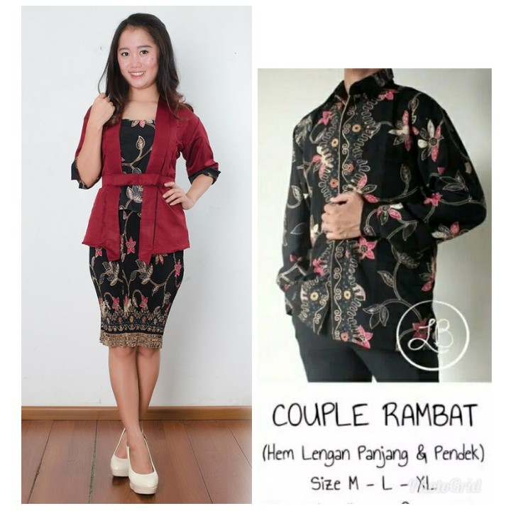 SB Collection Couple Stelan Dhiya Kebaya Blouse Rok Plisket Midi Dan Kemeja Batik Pria