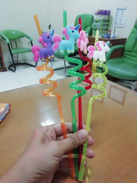 4pcs Sedotan Minum Desain Unicorn Lucu Bahan Pvc, Dapat Dipakai Ulang