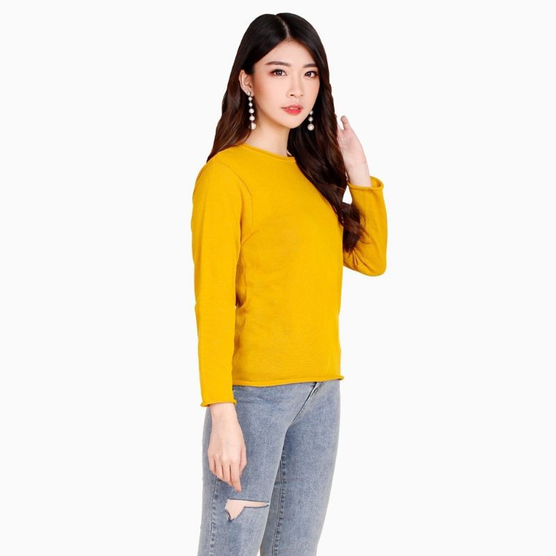 Sweater Rajut Tangan Panjang gaya Korea Leher O - Givtha Production Yunhee