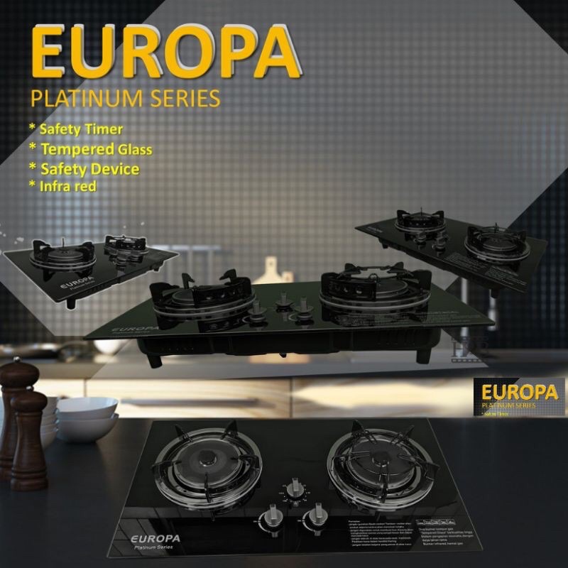 Kompor Tanam Europa Platinum Series / kompor safety timer / Kompor kaca