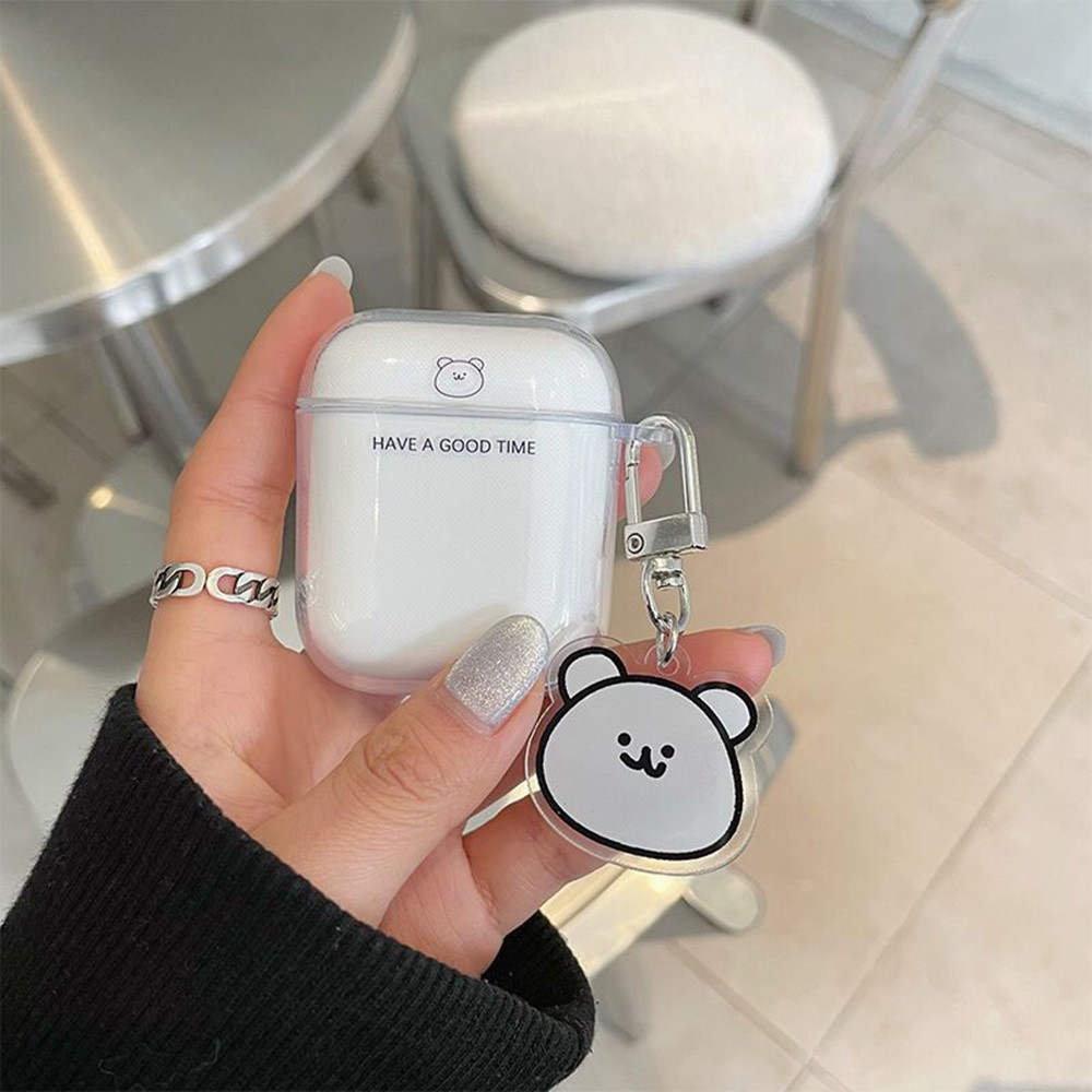 【COD Tangding】Airpods 1/2 Simple Bear Transparent Protective Case Suitable Cover with Cartoon Soft Pendant