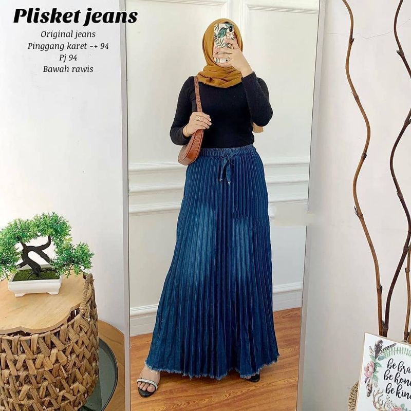 ROK PLISKET JEANS - PLISKET SKIRT WANITA
