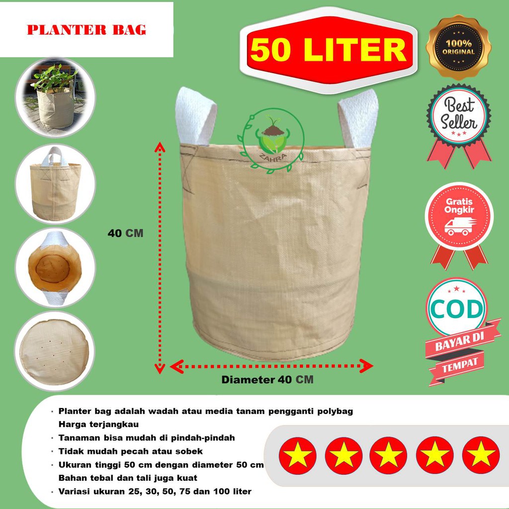 Planter Bag Ukuran 50Liter Bahan Polypropylene Bag Kualitas 100% Tahan Lama