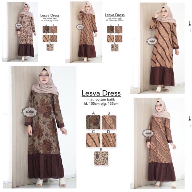 Lesva Gamis Batik Kuliah Seragam Batik Kantor Gamis Syari Batik Wanita Batik Kerja Gamis Batik Shopee Indonesia