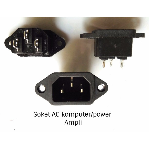 Socket AC Power Soket Komputer 3 Kaki Plus Lubang Baut