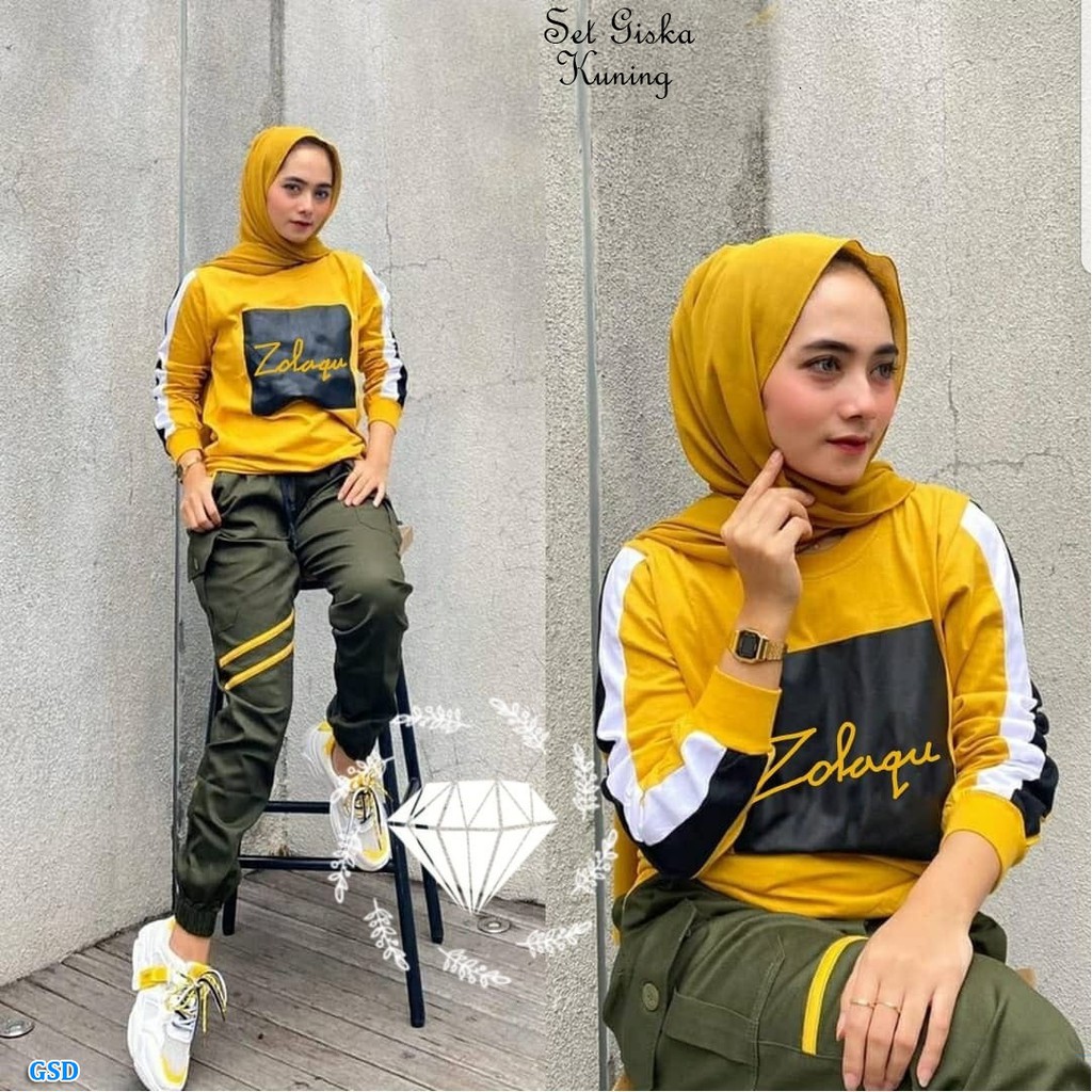 Set Giska/Setelan Training Muslimah Wanita/ Baju Senam Wanita/Setelan Training Kekinian