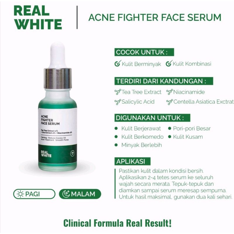 REAL WHITE Acne Fighter Serum Jerawat Meradang 20ml