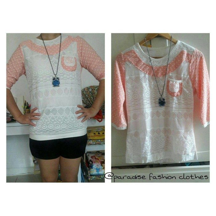 ORIGINAL - BAJU IMPORT KOREA/FASHION/ WANITA PINK PUTIH/BLOUSE/ALL SIZE 0016