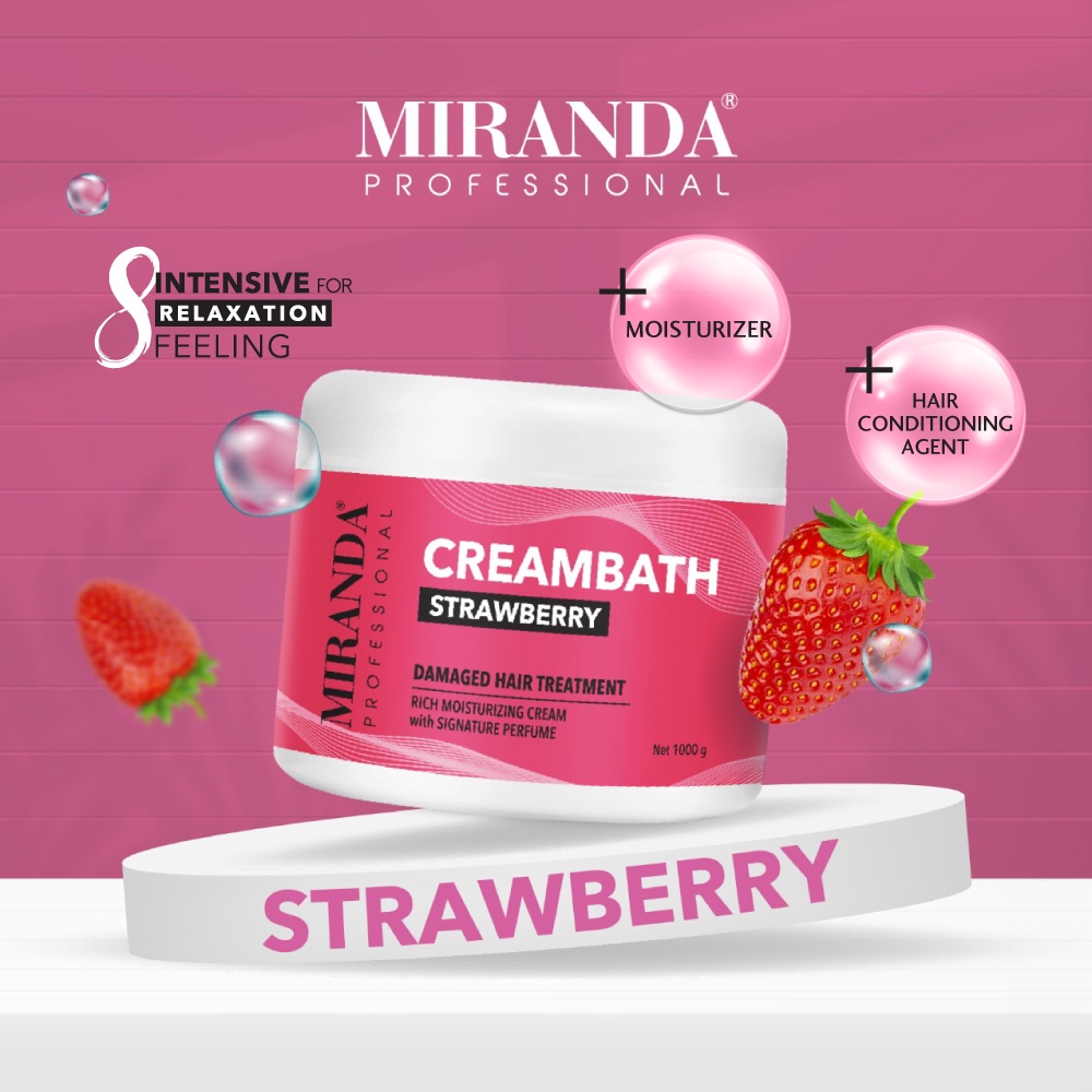 MIRANDA Professional Creambath Strawberry Rose Aloe Vera Mint - Perawatan Pelembab Rambut Rontok Rusak Kering