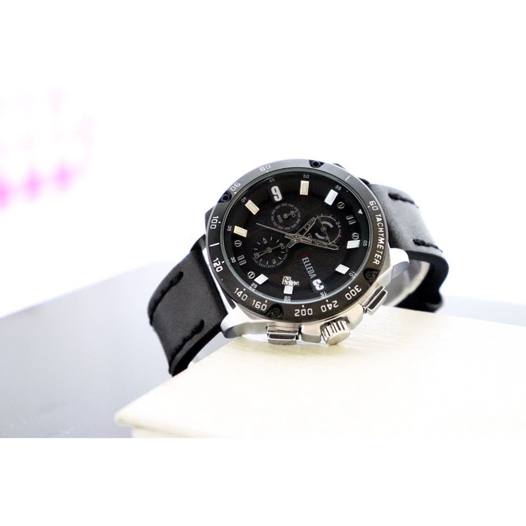 Sunbury Poti Jam Tangan Pria / Cowok Belleda Original BD2062 Leather Black Silver