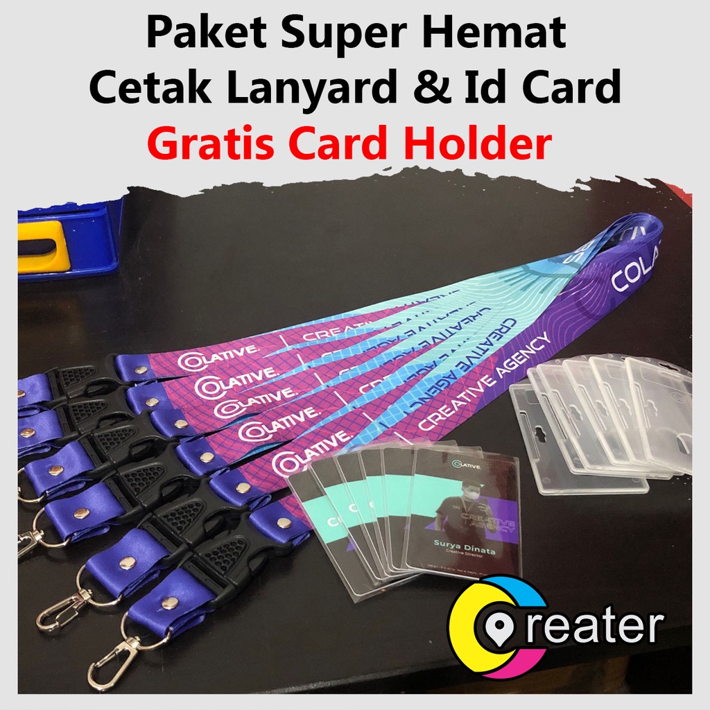 

paket super hemat ( Cetak Lanyard 2,5cm 2 sisi & Id Card, GRATIS Card Holder)
