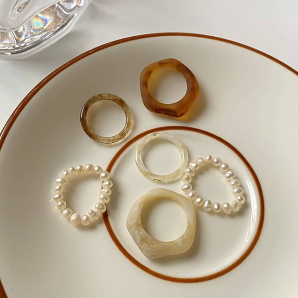 Hu Hu Hu Hu Hu Alat Bantu Pasang Kacamata♡ 3pcs / Set Cincin Jari Transparan Aksen Mutiara Imitasi Gaya Simple Untuk Wanita