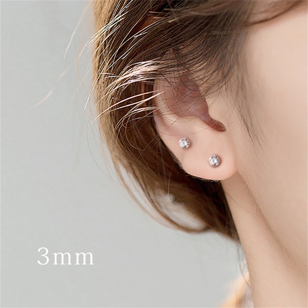 1 Pasang 3mm Mini S925 Sederhana Sterling Silver Wanita Piercing Stud Earrings