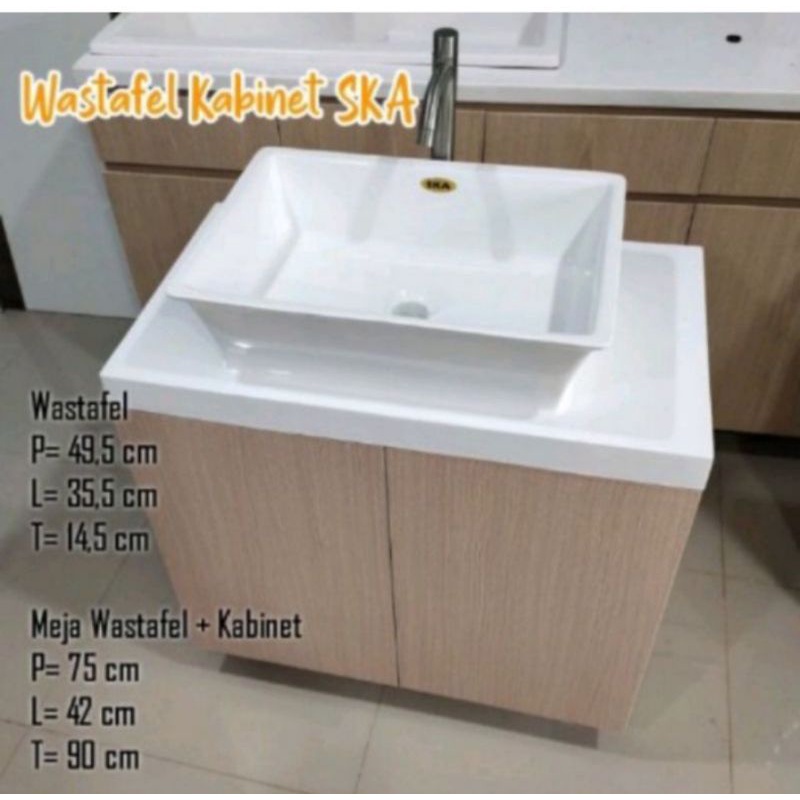 wastafel cuci tangan set kabinet / wastafel permanen / wastafel berbahan marbel / wastafel standing 