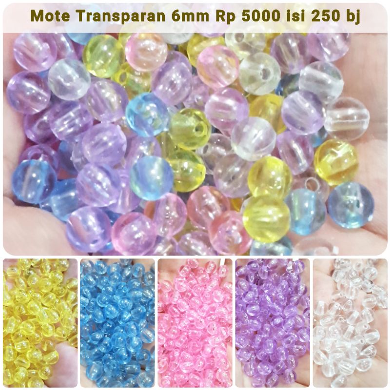 250 Biji Mote 6mm Transparan Mote Bulat Kaca 6mm Manik manik Mote Clear 6mm Monte Manik Bening Clear Beads Bahan Aksesoris Strap Masker