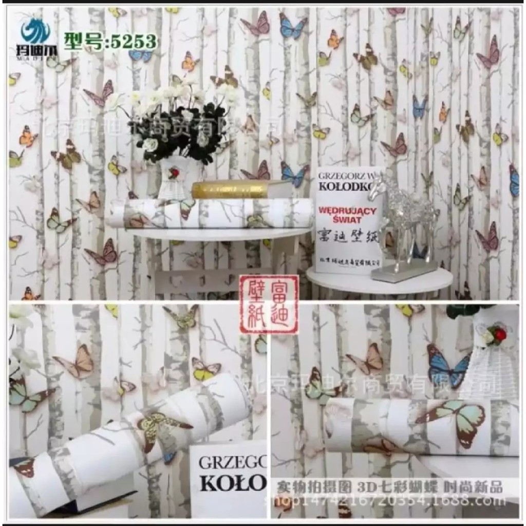 Wallpaper Dinding Sticker Motif Kupu-kupu 45cm x 10m