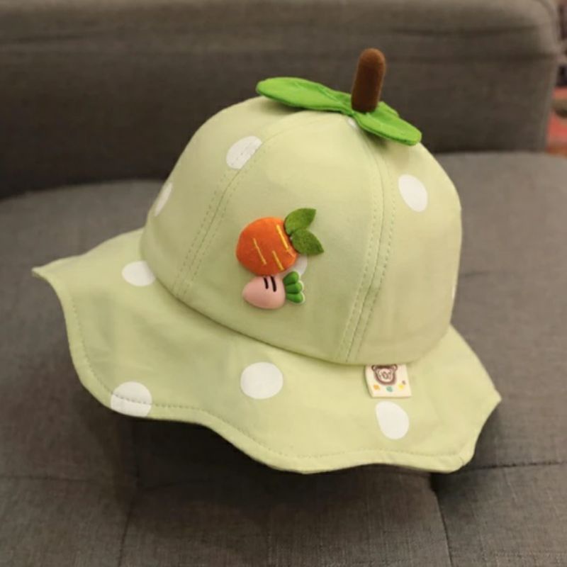 Topi Anak Bayi Lucu | Carrot Bucket hat | topi bucket Wortel Totol-Hijau