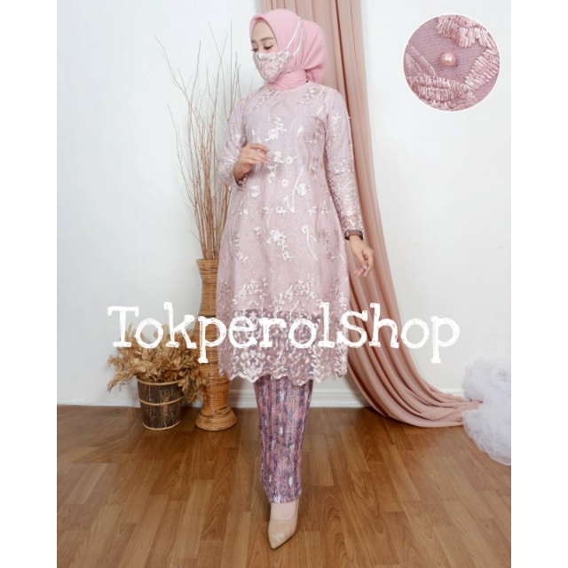Tunik Tulle /Kebaya Tunik Bordir/Kebaya Modern/Kebaya/Kebaya Kondanagn/Baju Kebaya-Rose gold