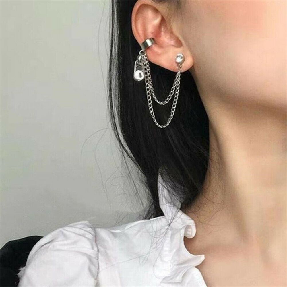 ROW 1PC Unisex Cross Earrings Party Jewelry Zipper Dangle Drop Long Chain Stud Earrings European Style Fashion Brincos Vintage Punk