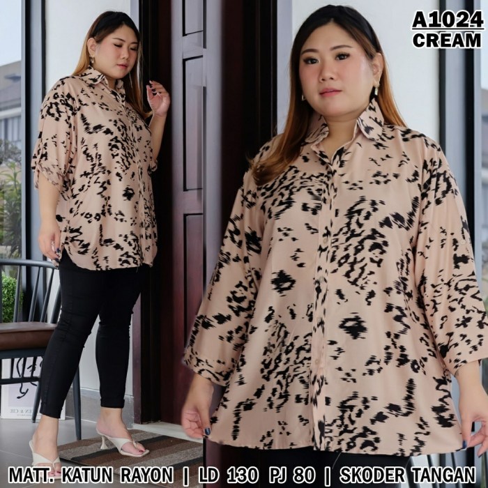 PC- KEMEJA WANITA JUMBO PABLO CREAM [Baju Atasan Wanita 0128] VCT -PC