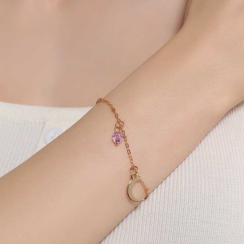 Korea Manis Crystal Ball Moon Liontin Gelang Aksesoris Fashion Wanita