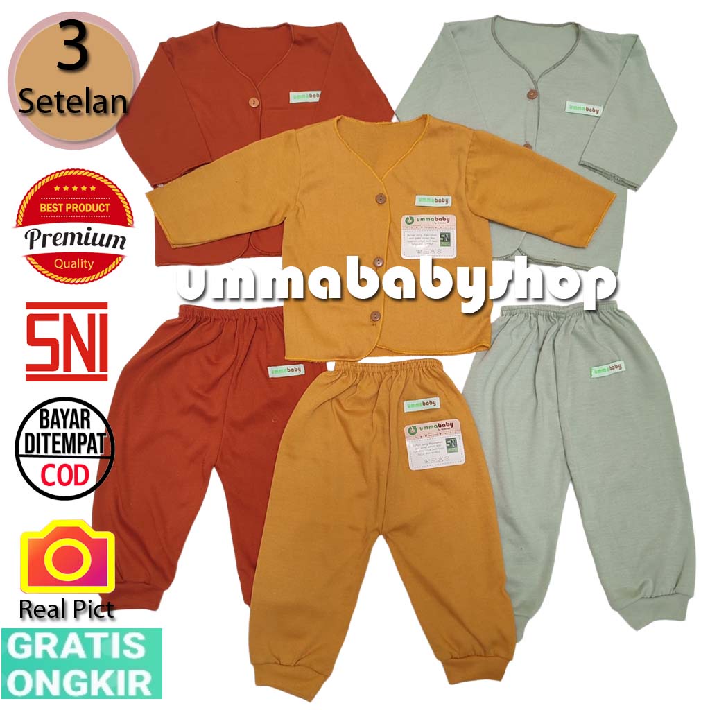 6 pcs / 3 Set Setelan Baju Bayi Baru Lahir Lengan Pendek Katun Halus Lembut SNI Baju Celana Paket Newborn Baby Perlengkapan Bayi Baru  Lahir Gift Kado Bayi Laki Perempuan-Panjang Merah