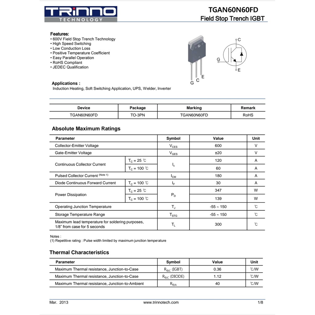 IGBT TGAN60N60FD 60N60